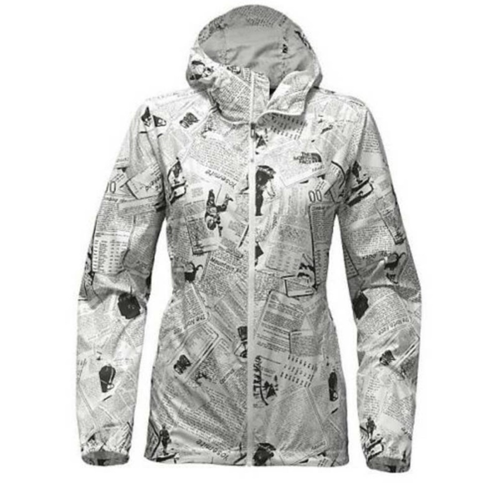 The North Face Newspaper Flyweight Hoodie Jacket S Windbreaker Full Zip White
